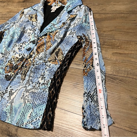 ALBERTO MAKALI Snakeskin Print Fitted Stretch Jacket Embellished Blue Size XL - Picture 14 of 14